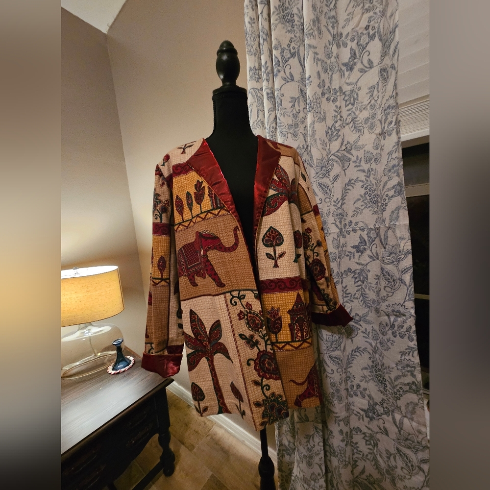 Red and Cream Blazer with Eclectic Patchwork Design